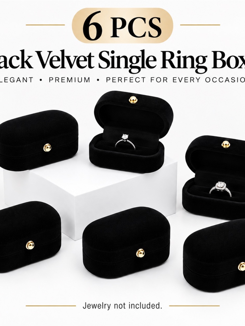 Black Velvet Single Ring Box - Pack of 6